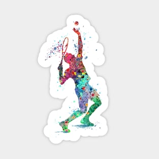 Tennis Boy Player Colorful Watercolor Tennis Serve Sports Gifts Sticker